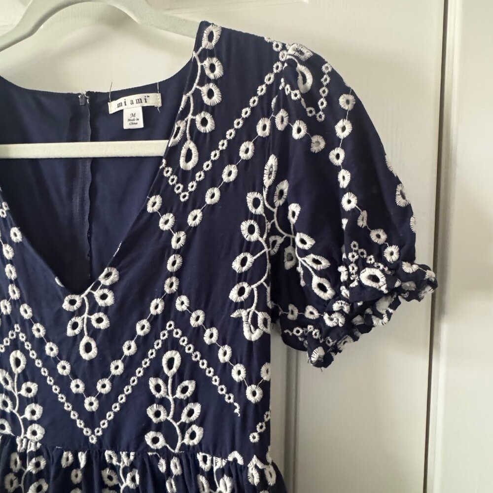Mi Ami Womens Navy and Cream Dress Size M Medium P3 - Picture 9 of 12